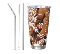 Tazza da caffè con coperchio e cannuccia, da 590 ml, a doppia parete, con isolamento sottovuoto, adatta per portabicchieri auto, biscotti con gocce di cioccolato, tazza termica in acciaio inox