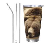 Tazza da caffè con coperchio e cannuccia, da 590 ml, a doppia parete, con isolamento sottovuoto, adatta per portabicchieri dell'auto, tazza termica in acciaio inox