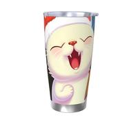 Tazza da caffè con coperchio e cannuccia, da 590 ml, a doppia parete, con isolamento sottovuoto, adatta per portabicchieri dell'auto, simpatico gatto canta, canti natalizi e da viaggio, tazza termica