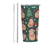 Tazza da caffè con coperchio e cannuccia, in acciaio inossidabile con isolamento termico a forma di ta di Natale, da 20 once