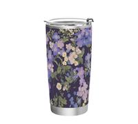Tazza da caffè con coperchio in acciaio inox, motivo fiori viola, per scuola, sport, asilo nido, campeggio e altro, semplicemente moderno bicchiere flip da 590 ml