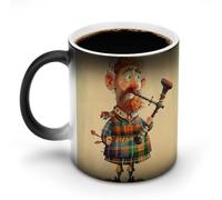 Tazza da caffè con cornamusa scozzese in stile cartone animato, sensibile al calore, in ceramica, tazza da caffè che cambia colore, regalo unico per familiari, amici, compleanno anniversario