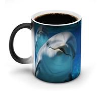 Tazza da caffè con delfino con un sorriso sensibile al calore, in ceramica, cambia colore, tazza da caffè personalizzata, regalo unico per familiari, amici, compleanno, anniversario