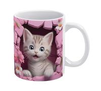 Tazza da caffè con design 3D a forma di gattino con buco nel muro, tazza da caffè in ceramica 3D bianca da 11 once, tazza con design creativo per spazi spaziali, per uomini e donne