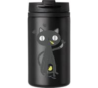 Tazza da caffè con disegno di gatto e uccello con piume gialle, tazza da viaggio per bevande calde e fredde, tazza termica a doppia parete con coperchio a tenuta stagna, nero