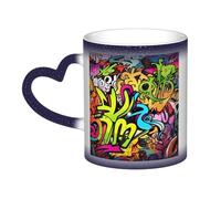 Tazza da caffè con disegno di graffiti, 12 once, tazza da tè in ceramica con cambio colore sensibile al calore, tazza da tè in ceramica con motivo "Il cielo", tazze artistiche magiche e divertenti, ta