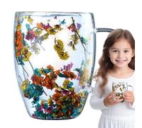 Tazza da caffè con fiori a strato isolante, doppio strato di isolamento termico, tazze in vetro anti-scottature, tazze di succo di chicchi di vetro con cucchiaio, tazza da tè con manico, bicchieri