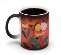 Tazza da caffè con fiori rossi e arancioni, sensibile al calore, in ceramica, cambia colore, tazza da caffè personalizzata, regalo unico per familiari, amici, compleanno anniversario