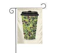 Tazza da caffè con foglie verdi con coperchio nero bandiera da giardino 30 x 45 cm verticale su entrambi i lati per fattoria vacanze decorazioni esterne bandiera cortile