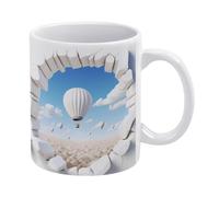 Tazza da caffè con foro in una parete a forma di mongolfiera 3D, tazza da caffè in ceramica 3D bianca da 11 once, tazza con design creativo per uomini e donne