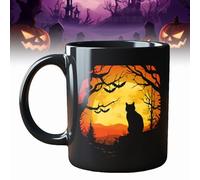 Tazza da caffè con gatto nero misterioso di mezzanotte, tazza in ceramica personalizzata con simpatico gatto nero, tazza decorativa gotica per Halloween (B)