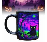 Tazza da caffè con gatto nero misterioso di mezzanotte, tazza in ceramica personalizzata con simpatico gatto nero, tazza decorativa gotica per Halloween (A)