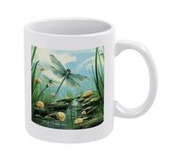 Tazza da caffè con libellule in volo, tazza bianca alla moda con manico, moderna tazza da tè, tazza da caffè in ceramica personalizzata, grandi tazze a sublimazione, regalo per adulti, per uso domesti