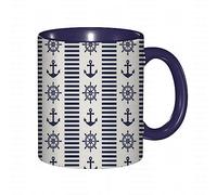 Tazza da caffè con linea astratta con ancora e timone, per navigare in mare, tazza da tè in ceramica con manico, per casa, ufficio, Natale, compleanno