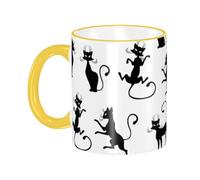 Tazza da caffè con manico, elegante e carina, a forma di gatto nero, tazza da tè, tazze in ceramica riutilizzabili, divertenti e originali, accessori per bevande, per casa, ufficio, tazze,11 once