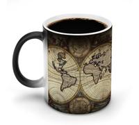 Tazza da caffè con mappa antica del mondo, sensibile al calore, in ceramica, cambia colore, tazza da caffè personalizzata, regalo unico per familiari, amici, compleanno, anniversario