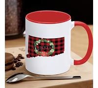 Tazza da caffè con mappa dello stato degli Stati Uniti del Connecticut, divertente tazza da caffè in ceramica a quadri rossi e neri con ghirlanda di Natale, regalo per bambini, uomini, donne