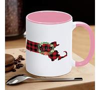 Tazza da caffè con mappa dello stato del Massachusetts, divertente tazza da caffè in ceramica con motivo a quadri rossi e neri a quadri di bufalo natalizio, regalo per bambini, uomini, donne
