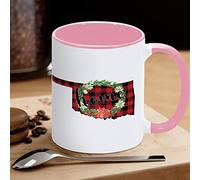 Tazza da caffè con mappa dello stato dell'Oklahoma, divertente tazza da caffè con motivo a quadri rossi e neri, ghirlanda natalizia in ceramica, regalo per bambini, uomini, donne, compleanno, 325 ml