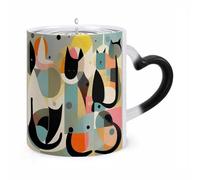 Tazza da caffè con motivo a gatto in stile moderno di metà secolo, da 11 once, con manico a forma di orecchio, divertenti tazze in ceramica, tazze personalizzate, tazze da tè calde per regali da uom