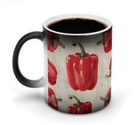Tazza da caffè con motivo a peperoni rossi, sensibile al calore, in ceramica, cambia colore, tazza da caffè personalizzata, regalo unico per familiari, amici, compleanno anniversario