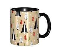 Tazza da caffè con motivo a pupazzo di neve, Babbo Natale, albero e alce, 11 once, tazza da tè, stampa, tazza da caffè per uomo, donna, ufficio, lavoro, Natale, nero