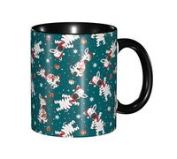 Tazza da caffè con motivo a pupazzo di neve, Babbo Natale, albero e alce, 11 once, tazza da tè, stampa, tazza da caffè per uomo, donna, ufficio, lavoro, Natale, nero
