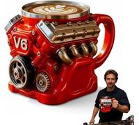 Tazza da caffè con motore V8, in stile retrò, con isolamento a doppia parete in acciaio inox, per la festa del papà, per gli amanti delle auto, marito, meccanico, appassionato di auto (V6-1 pezzi)