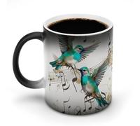 Tazza da caffè con note musicali e uccelli color foglia di tè, divertente tazza che cambia colore, tazza sensibile al calore, tazza da tè in ceramica con stampa alla moda, regalo per compleanno