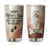 Tazza Da Caffè Con Paglia E Coperchio Mug Termica Tazze Da Viaggio Per Colleghi Mamma Auto 590 Ml Cane Personalizzato - Per Uomo. Felice Festa Del Papà. Servitore Umano. Il Tuo Maltese Peloso.