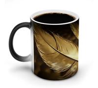 Tazza da caffè con piume dorate, tazza termocromica divertente che cambia