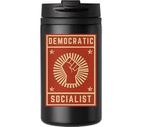 Tazza da caffè con poster rosso socialista democratico, tazza da viaggio per bevande calde e fredde, tazza termica a doppia parete con coperchio a tenuta stagna, nera