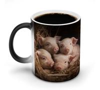 Tazza da caffè con quattro porcellini, sensibile al calore, in ceramica, cambia colore, tazza da caffè personalizzata, regalo unico per familiari, amici, compleanno anniversario
