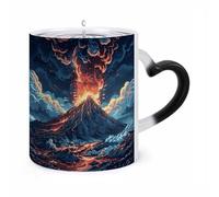 Tazza da caffè con raffigurazione di un vulcano che cambia colore, da 11 once, con manico a forma di orecchio, divertenti tazze in ceramica, tazze personalizzate, tazze da tè calde per regali da uom