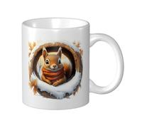 Tazza da caffè con scoiattolo invernale da 11 once, divertente opera d'arte per animali, tazze da caffè in ceramica bianca, può essere bevuta calda e fredda a lungo, ideale come regalo per il tuo migl