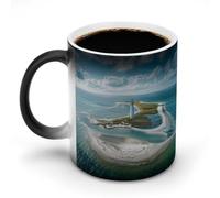 Tazza da caffè con scolorimento da 12 once, faro sulla riva, tazze da caffè in ceramica stampate con manico, tazza da caffè che cambia colore, tazze divertenti per tè, zuppa, latte, latte macchiato