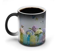 Tazza da caffè con scolorimento da 12 once, fiori nel barattolo, tazze da caffè in ceramica stampate con manico, tazza da caffè che cambia colore, tazze divertenti per tè, zuppa, latte, latte macchiat