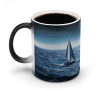 Tazza da caffè con scolorimento da 12 once, tazza da caffè in ceramica con stampa di barche a vela blu sul mare, con manico, tazza da caffè che cambia colore, tazze divertenti per tè, zuppa, latte, la