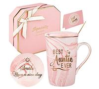 Tazza da caffè con scritta "Best Auntie Ever", per compleanno, festa della mamma, Natale, set regalo per zia da nipote e nipote, confezione regalo da 400 ml (rosa-Best Auntie)