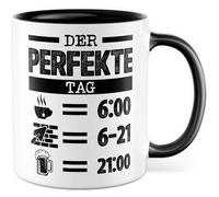 Tazza da caffè con scritta in lingua tedesca "Il giorno perfetto", per lavori di costruzione, lavoro, giorno dell'uomo, umorismo, idea regalo collega, amico, scritta divertente