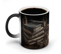 Tazza da caffè con scritta "Pila di vecchi libri", sensibile al calore, in ceramica, cambia colore, tazza da caffè, regalo unico per familiari, amici, compleanno, anniversario