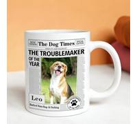Tazza da caffè con scritta "The Troublemaker of the year", tazza da caffè personalizzata con nome del cane, tazza in ceramica, regalo per cani amanti dei gatti, cani papà e mamma, tazza in stile