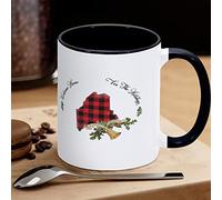 Tazza da caffè con scritta "Welcome Home for The Holidays Maine", con mappa dello stato degli Stati Uniti, divertente tazza da caffè, motivo scozzese di bufalo con campana di Natale, regalo per