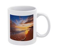 Tazza da caffè con splendida alba tropicale sulla spiaggia, tazza bianca alla moda con manico, moderna tazza da tè, tazza da caffè in ceramica personalizzata, grandi tazze con stampa a sublimazione, r