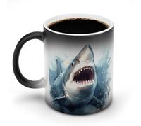 Tazza da caffè con squalo nel mare, sensibile al calore, in ceramica, cambia colore, tazza da caffè personalizzata, regalo unico per familiari, amici, compleanno anniversario