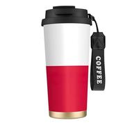 Tazza da caffè con stampa a bandiera polacca con coperchio a prova di perdite, in acciaio inox, riutilizzabile, isolante, tazza sottovuoto, caffè, 500 ml