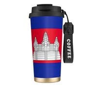Tazza da caffè con stampa bandiera della Cambogia con coperchio a prova di perdite, in acciaio inox, riutilizzabile, isolata, tazza sottovuoto, caffè, 500 ml