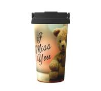 Tazza da caffè con stampa Miss You Bear, tazza da caffè isolata a doppia parete per caldo e freddo, 473 ml, compatibile con ufficio, scuola, feste, campeggio