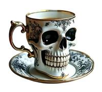 Tazza da caffè con teschio, tazza di scheletro di Halloween, bicchieri in resina scura, per tutte le stagioni, stile gotico da collezione per bevande calde e fredde, latte, tè, acqua, cioccolato, moda