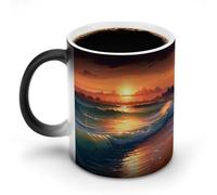 Tazza da caffè con tramonto sul mare, sensibile al calore, in ceramica, cambia colore, tazza da caffè personalizzata, regalo unico per familiari, amici, compleanno, anniversario